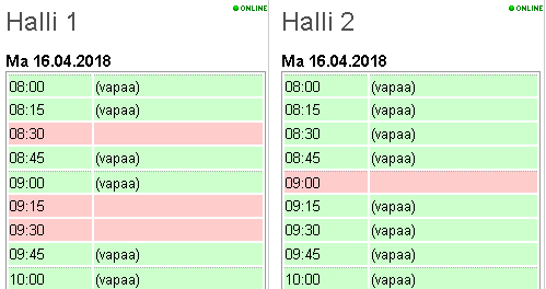 Varattavissa olevat ajan vihreinä palkkeina