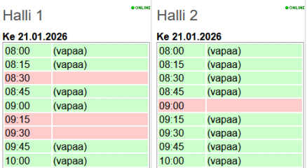 Varattavissa olevat ajat näkyvät vihreinä palkkeina