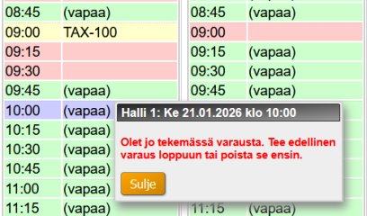 Keskeneräinen varaus näkyy keltaisella